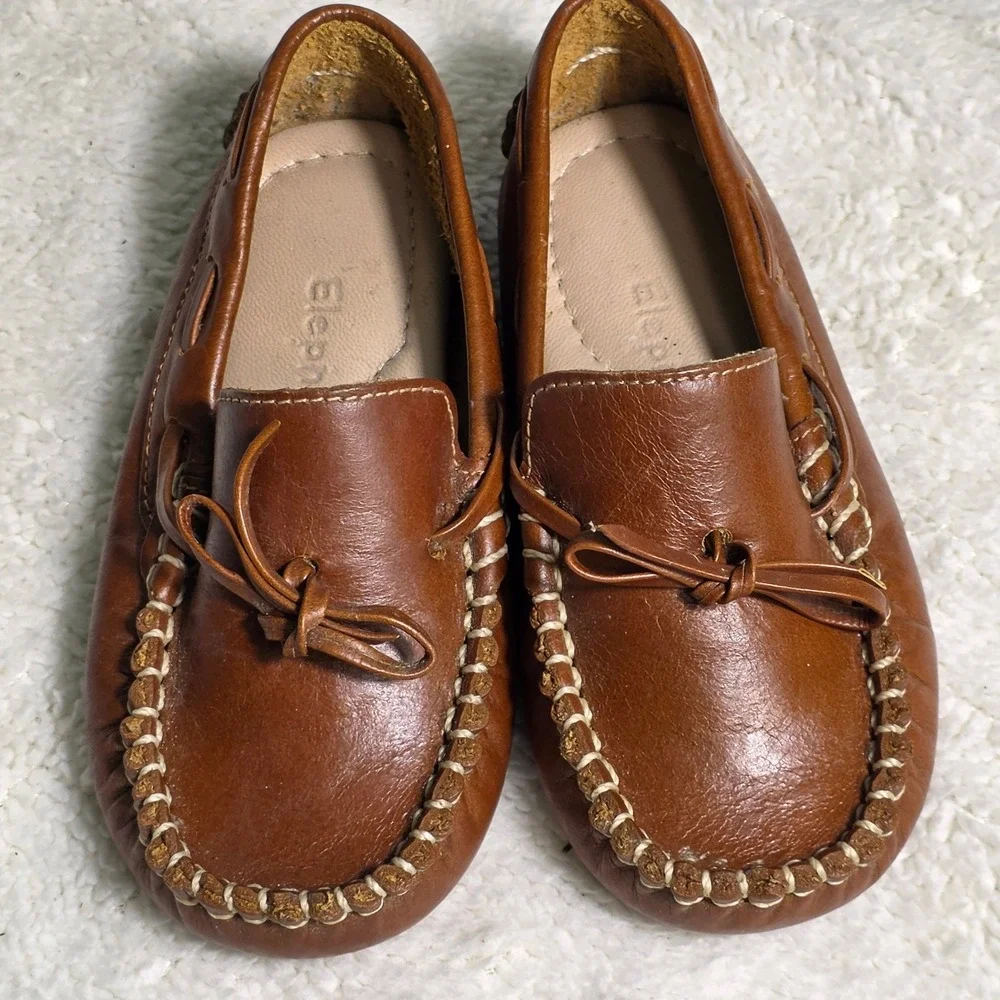 Elephantito Driving Loafers Brown Leather Moccasins Toddler Boys Size 7